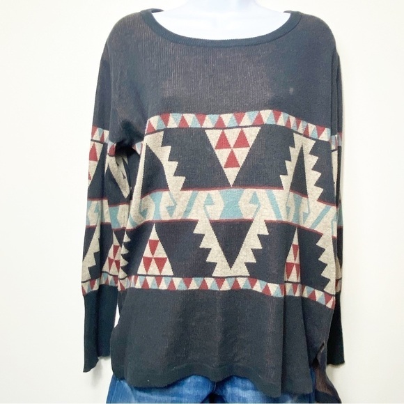 Peruvian Connection Gray Chevron Tunic Sweater Medium - Picture 1 of 12